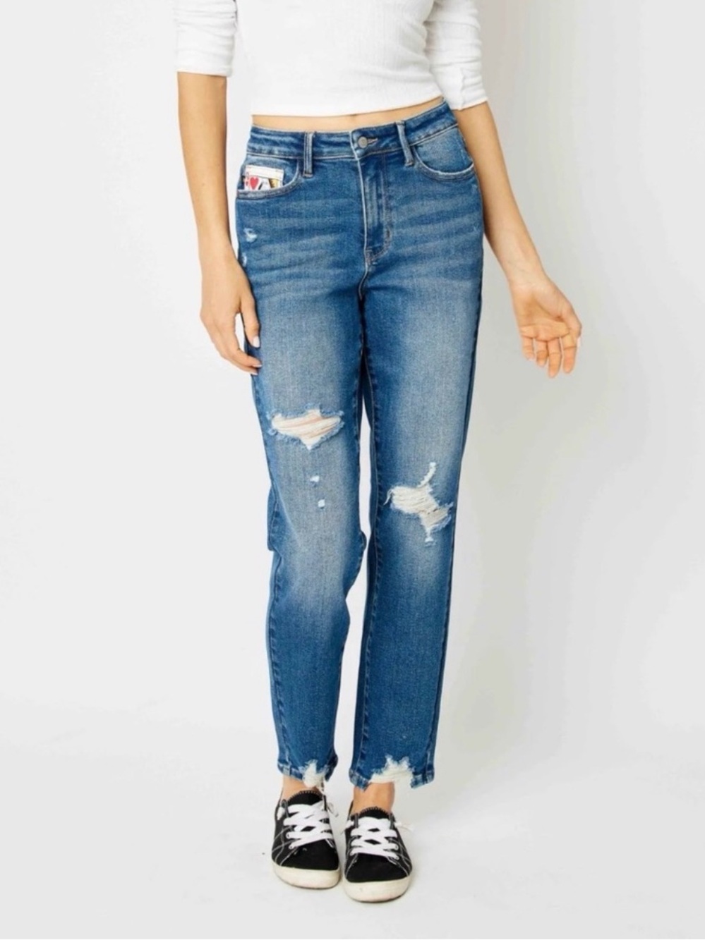 Judy‎ Blue Mid-Rise Distressed Blue Boyfriend Jeans
